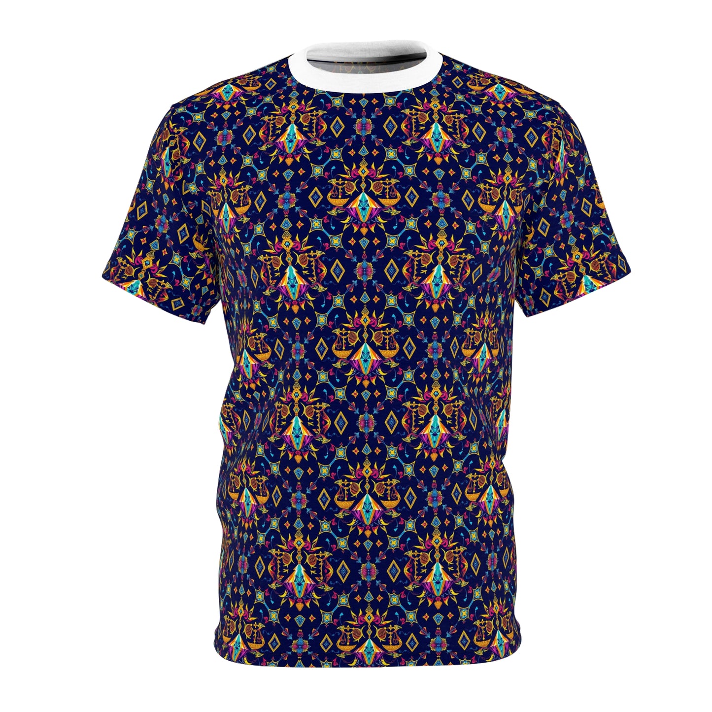Unisex Cut & Sew T-Shirt, (AOP), Libra, Zodiac v3, Jewels Pattern