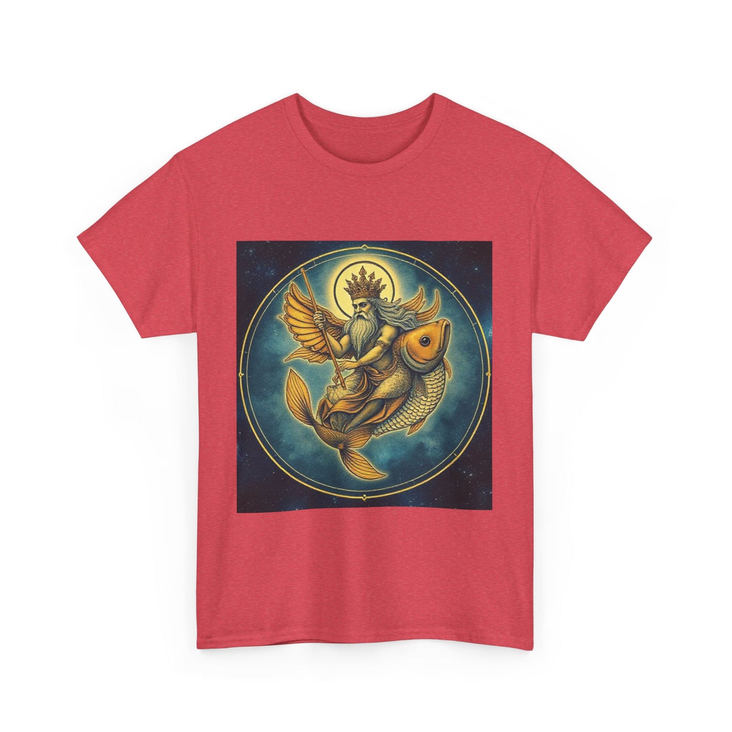 Unisex Heavy Cotton T-Shirt, Pisces King. Zodiac Design