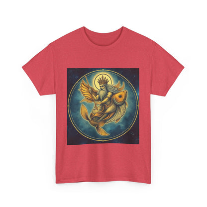 Unisex Heavy Cotton T-Shirt, Pisces King. Zodiac Design