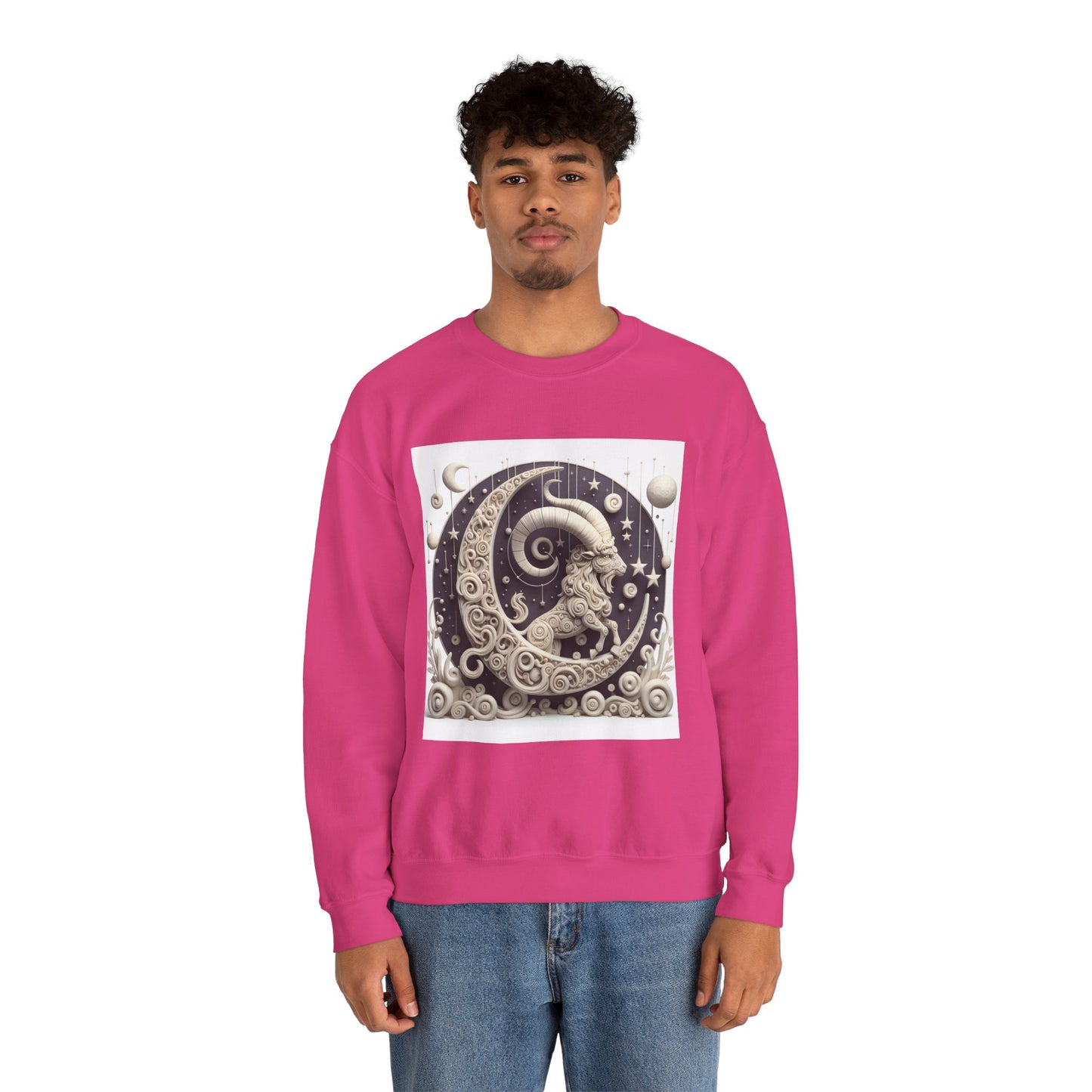 Unisex Heavy Blend™ Crewneck Sweatshirt, Stone Moon, Capricorn Zodiac Design