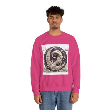 Unisex Heavy Blend™ Crewneck Sweatshirt, Stone Moon, Capricorn Zodiac Design