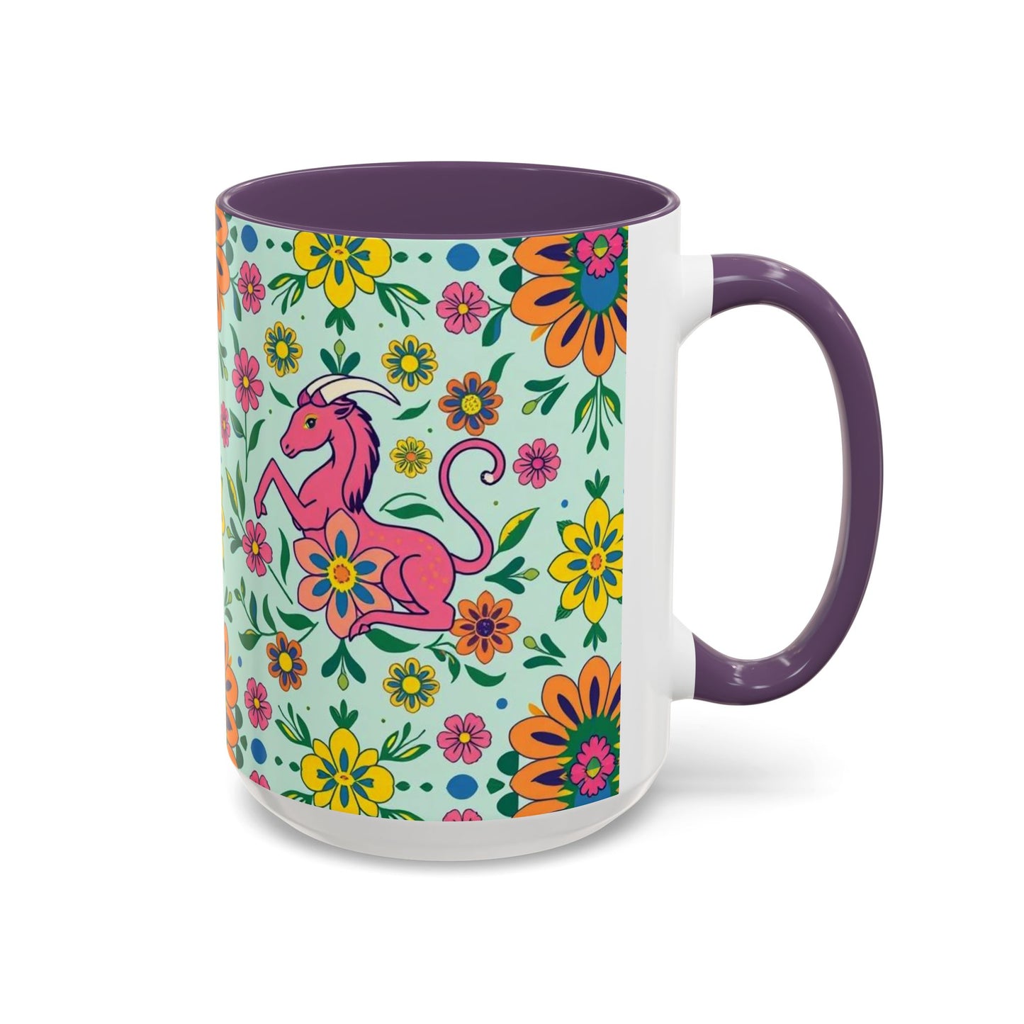 Accent Coffee Mug, Aquarius, Zodiac, Flower Pattern, (11, 15oz)