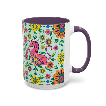 Accent Coffee Mug, Aquarius, Zodiac, Flower Pattern, (11, 15oz)