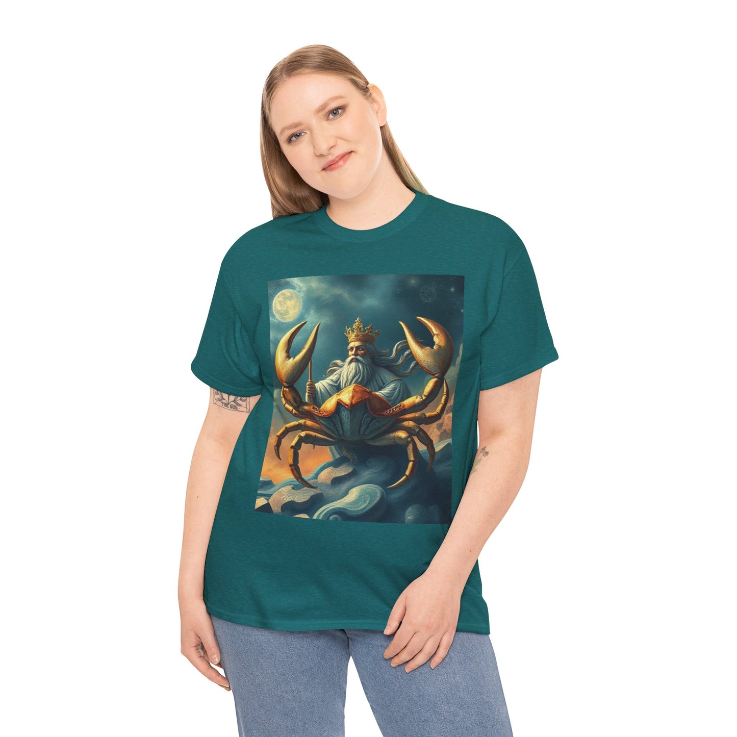 Unisex Heavy Cotton T-Shirt, Crustacean King, Cancer Zodiac Design