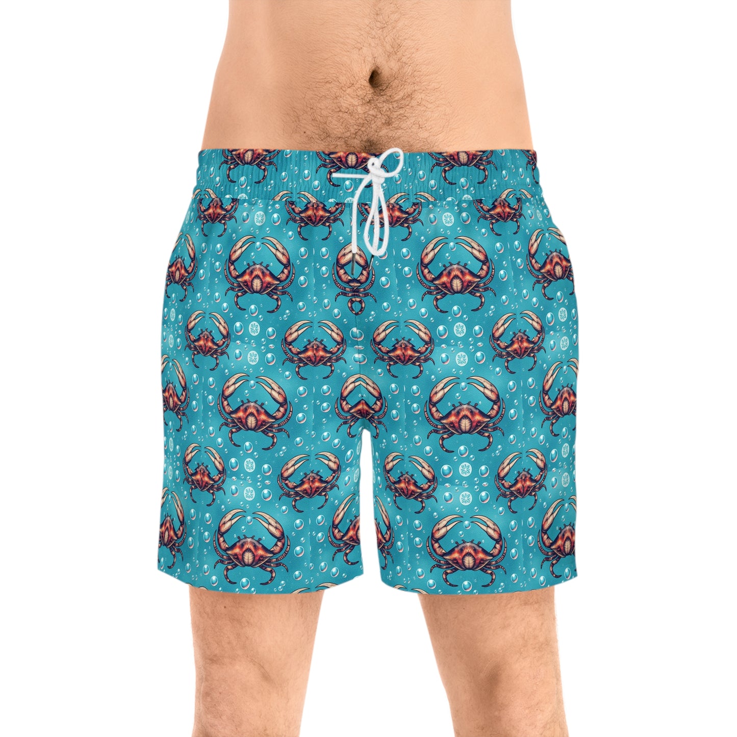 Men's Mid-Length Swim Shorts, (AOP), Cancer, Zodiac v2, Bubble Pattern