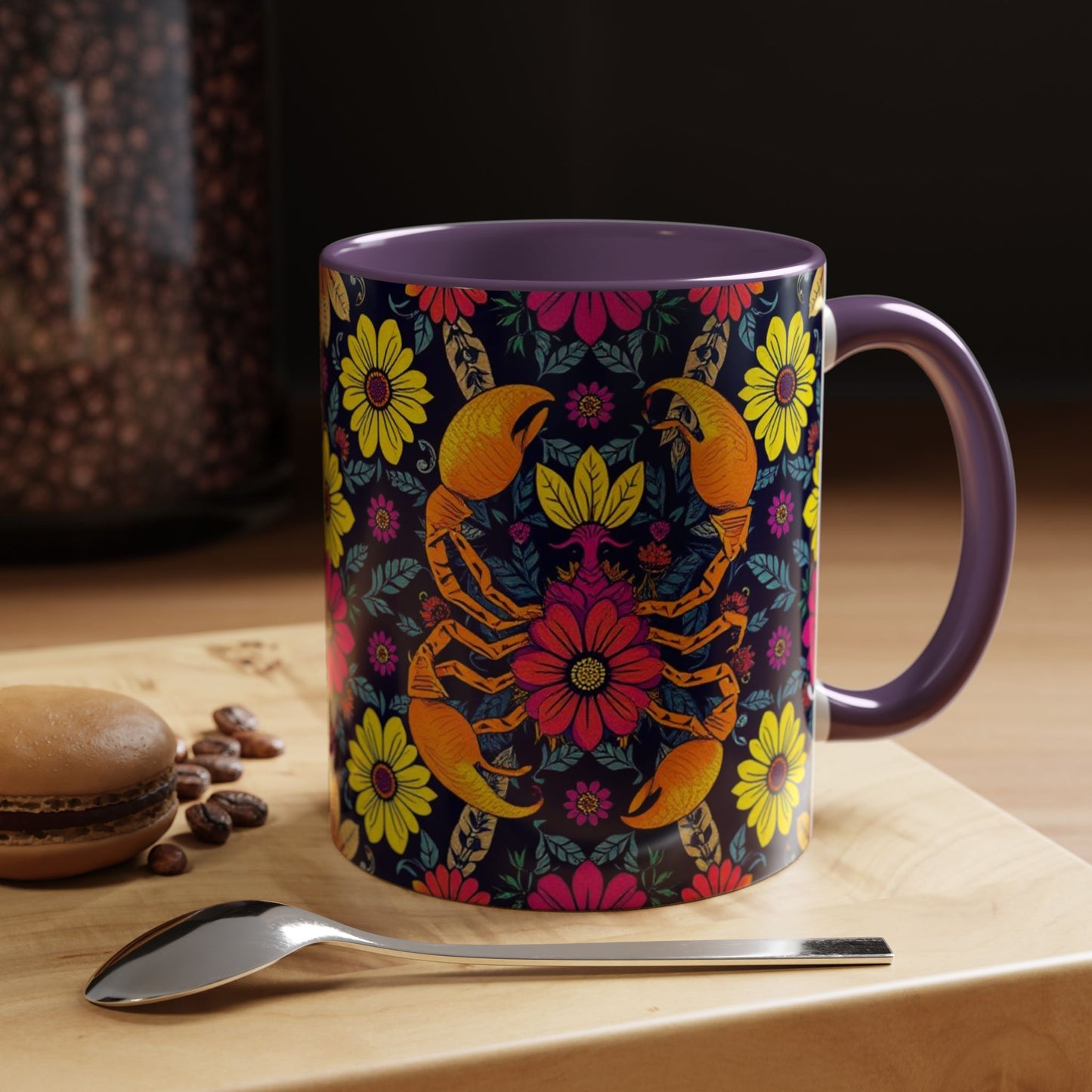 Accent Coffee Mug, Scorpio, Zodiac v3. Flower Pattern, (11, 15oz)