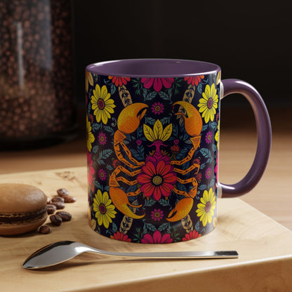 Accent Coffee Mug, Scorpio, Zodiac v3. Flower Pattern, (11, 15oz)