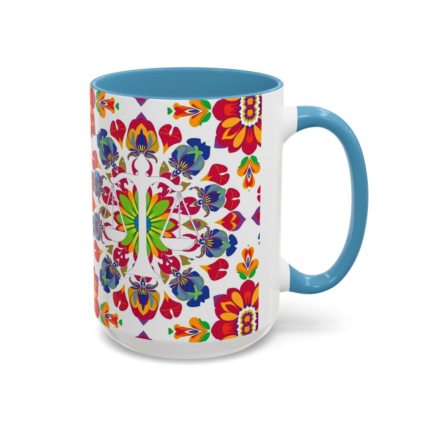 Accent Coffee Mug, Libra, Zodiac v1, Flower Pattern, (11, 15oz)