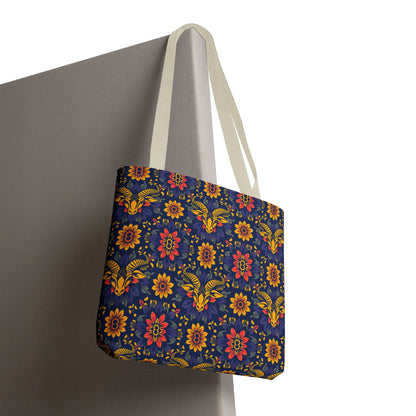 Tote Bag, (AOP), Taurus, Zodiac v3, Flower Pattern