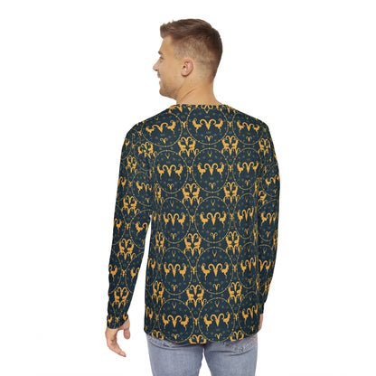 Men's Long Sleeve Shirt, (AOP), Aries, Zodiac v4, Pattern