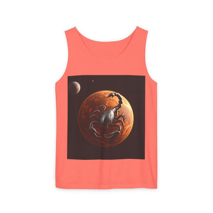 Unisex Garment-Dyed, Tank Top, Scorpio Design, Planet Symbol, 100% US cotton