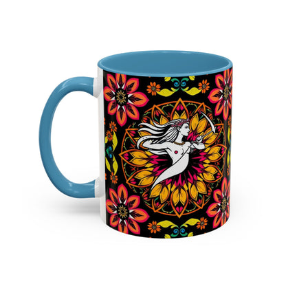 Accent Coffee Mug, Sagittarius, Zodiac v2. Flower Pattern, (11, 15oz)