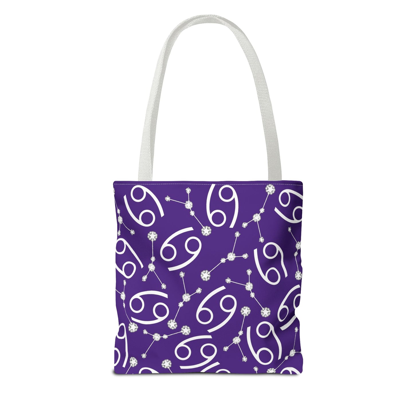 Tote Bag, Cancer Zodiac Sign, AOP, (Purple, White)