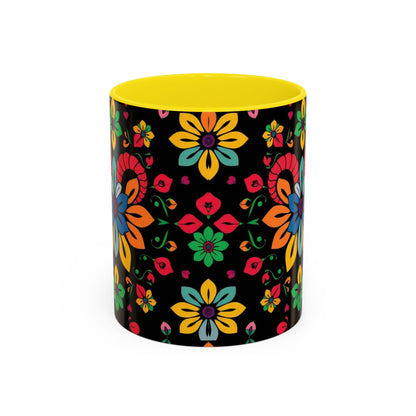 Accent Coffee Mug, Aries, Zodiac v3, Flower Pattern, (11, 15oz)