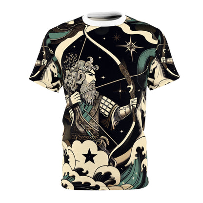 Unisex Cut & Sew T-Shirt (AOP), Arrow Horse, Sagittarius Zodiac Design, Regular fit, 100% Polyester