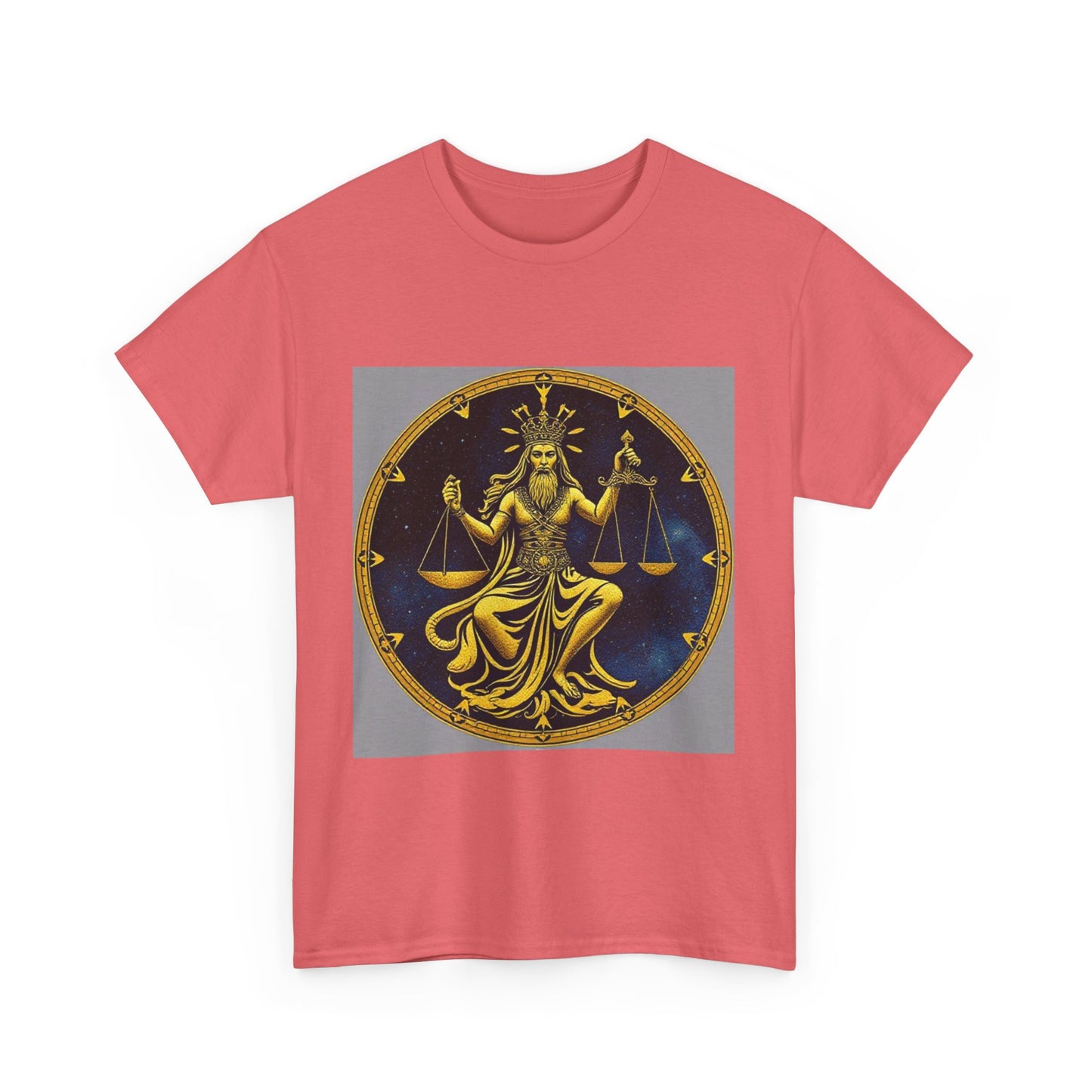 Unisex Heavy Cotton T-Shirt, Gold v1, Libra God, Zodiac Design