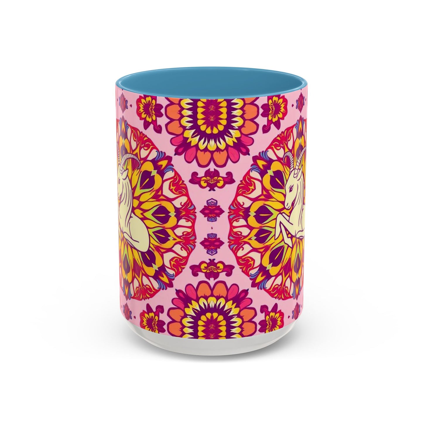 Accent Coffee Mug, Capricorn, Zodiac v3, Flower Pattern, (11, 15oz)