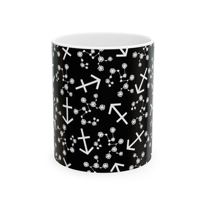 Ceramic Mug, (11oz, 15oz), Ceramic Coffee Mug, Black AOP, Sagittarius Zodiac Design