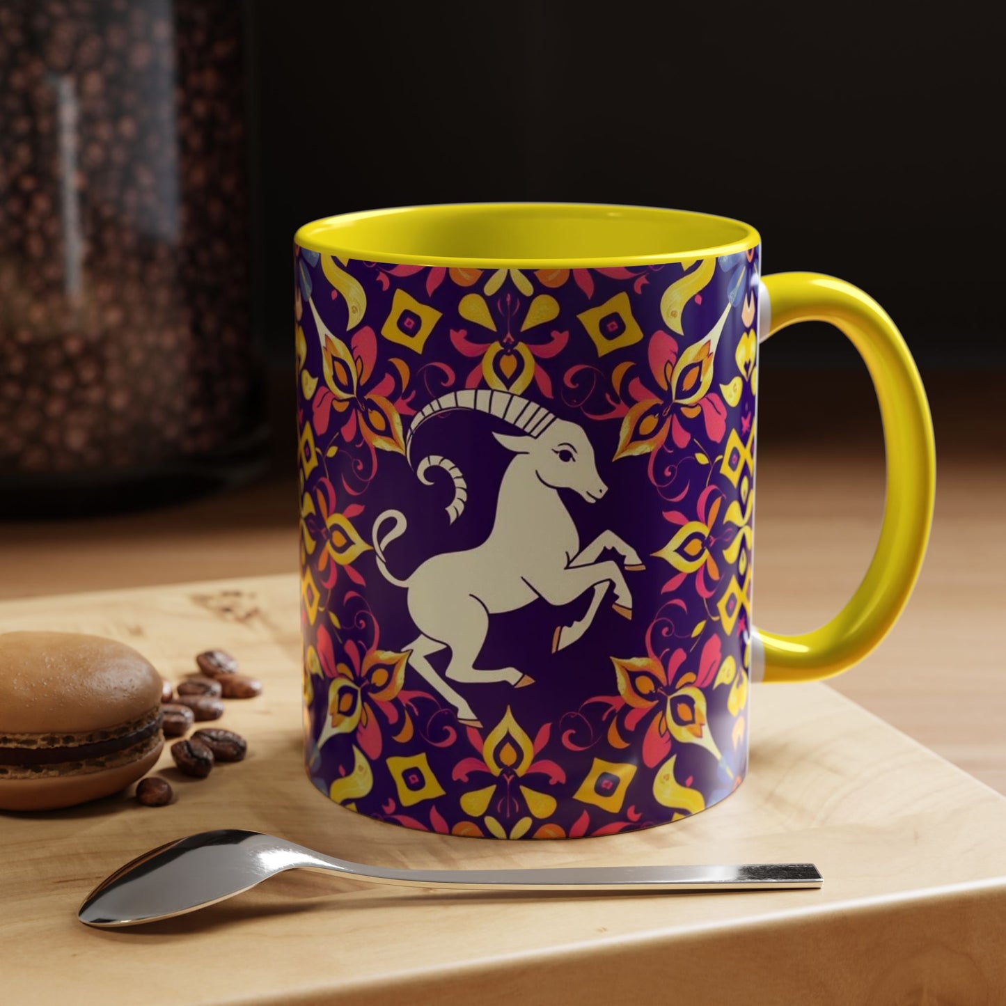 Accent Coffee Mug, Capricorn, Zodiac v1, Flower Pattern, (11, 15oz)