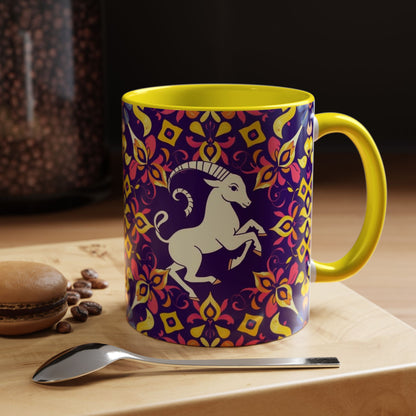 Accent Coffee Mug, Capricorn, Zodiac v1, Flower Pattern, (11, 15oz)
