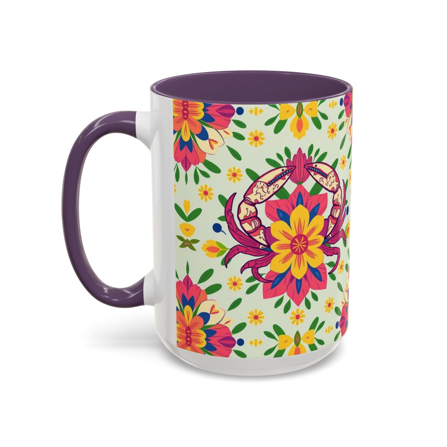 Accent Coffee Mug, Cancer, Zodiac v3, Flower Pattern, (11, 15oz)