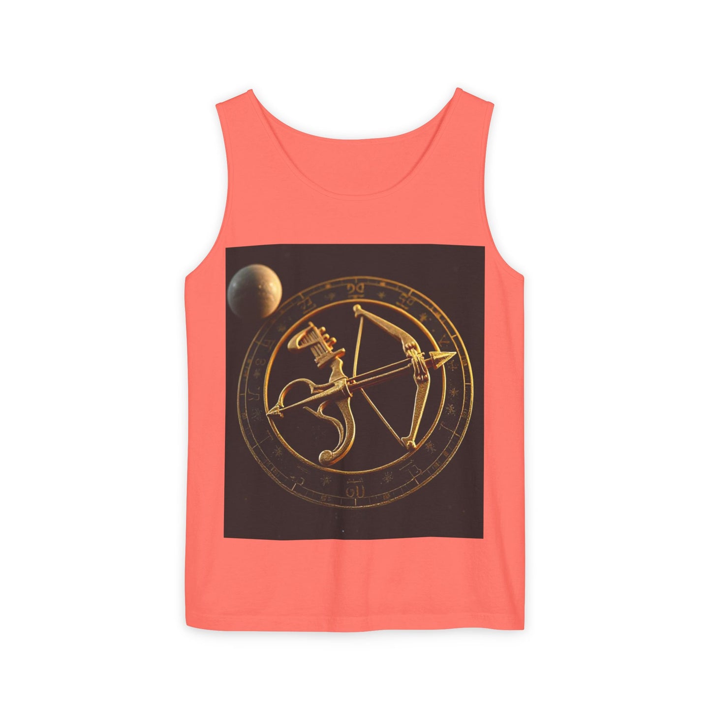 Unisex Garment-Dyed, Tank Top, Sagittarius Design, Planet Symbol v1, 100% US cotton