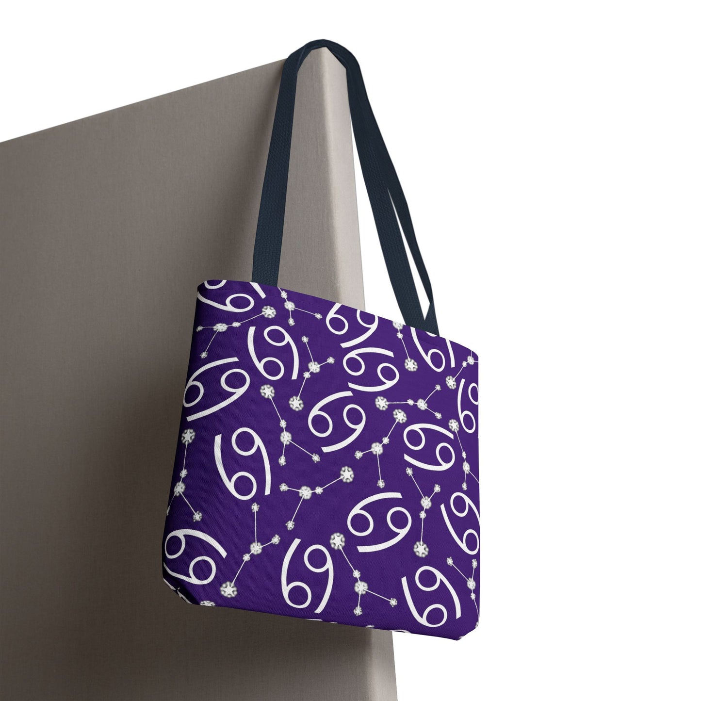 Tote Bag, Cancer Zodiac Sign, AOP, (Purple, White)