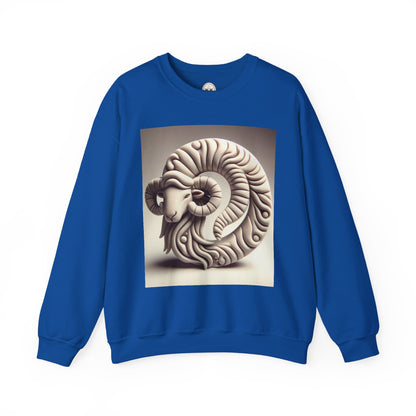 Unisex Heavy Blend™ Crewneck Sweatshirt, Round Statue, Aries Zodiac Design
