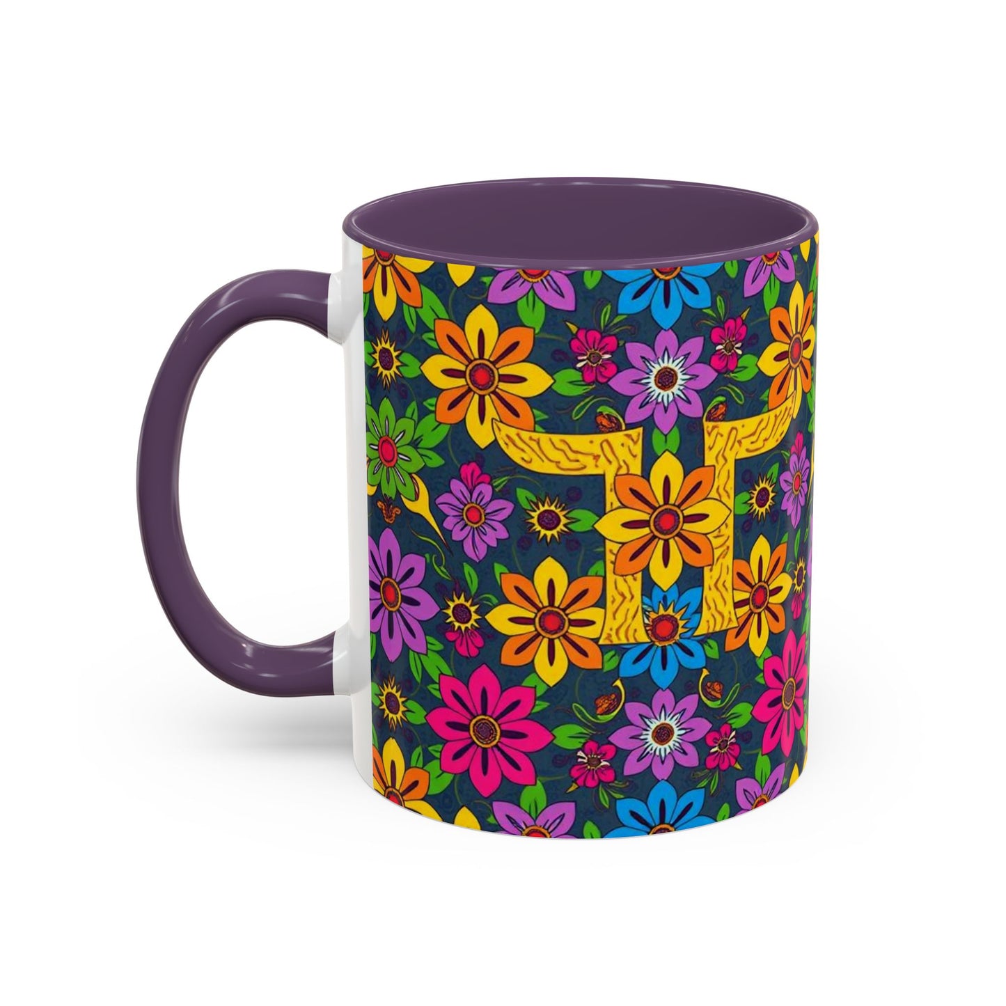 Accent Coffee Mug, Gemini, Zodiac v3, Flower Pattern, (11, 15oz)