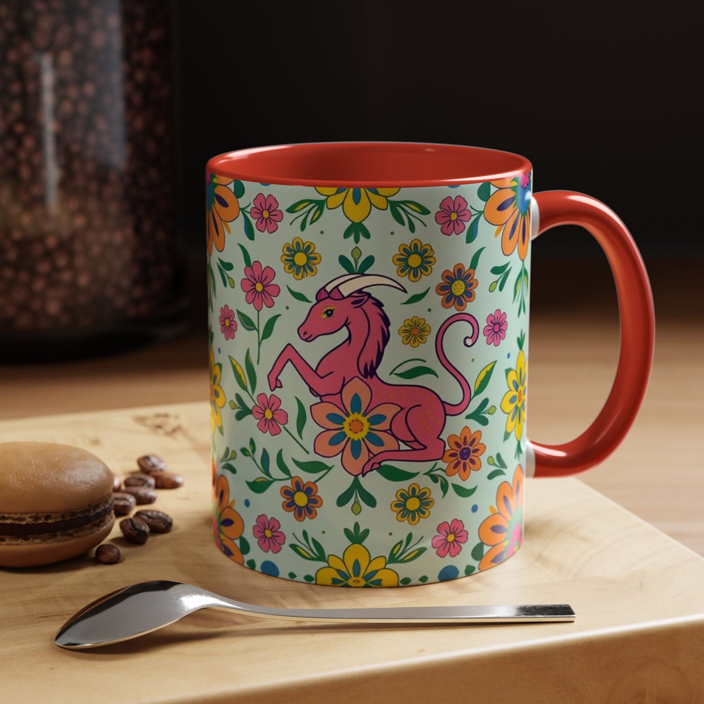 Accent Coffee Mug, Aquarius, Zodiac, Flower Pattern, (11, 15oz)