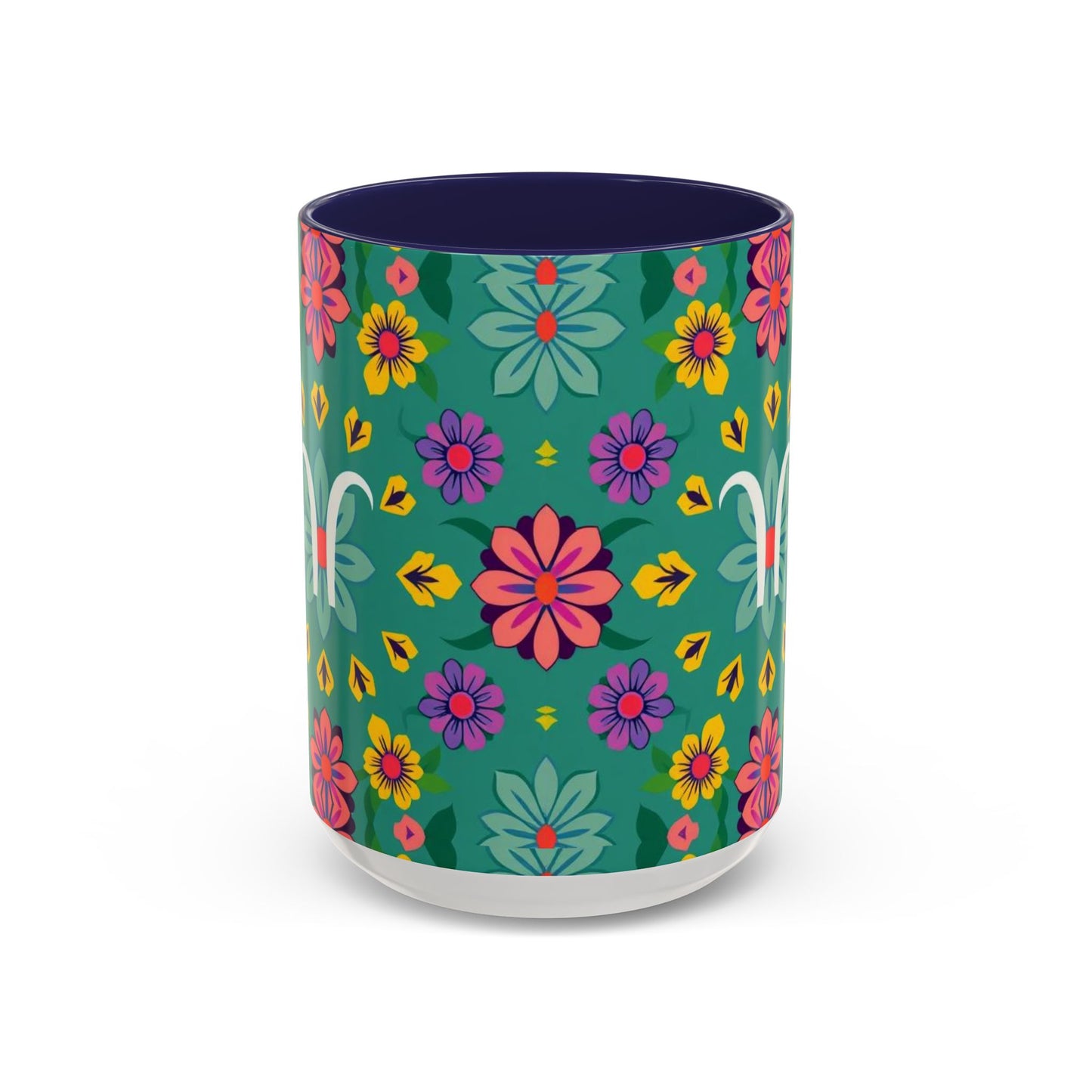 Accent Coffee Mug, Aquarius, Zodiac v3, Flower Pattern, (11, 15oz)