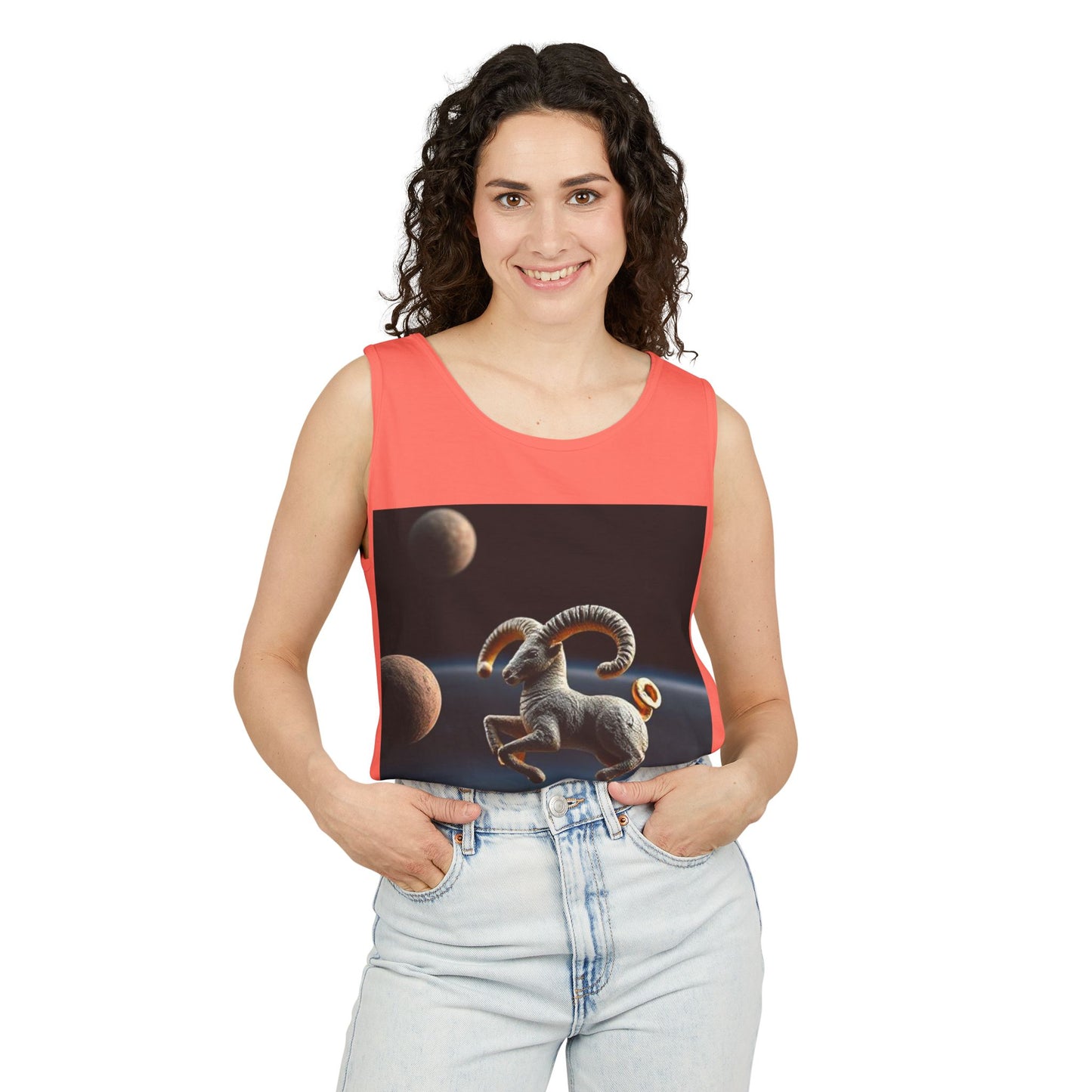 Unisex Garment-Dyed, Tank Top, Aries Design, Planet Animal v1, 100% US cotton
