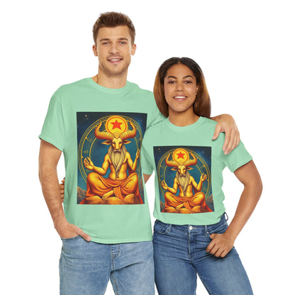 Unisex Heavy Cotton T-Shirt, Meditating Bull, Taurus Zodiac Design