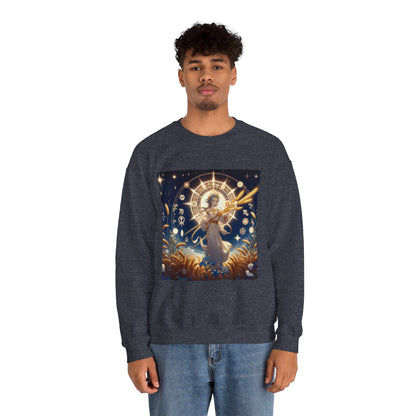 Unisex Heavy Blend™ Crewneck Sweatshirt, anime girl in wheat field, Virgo Zodiac Design
