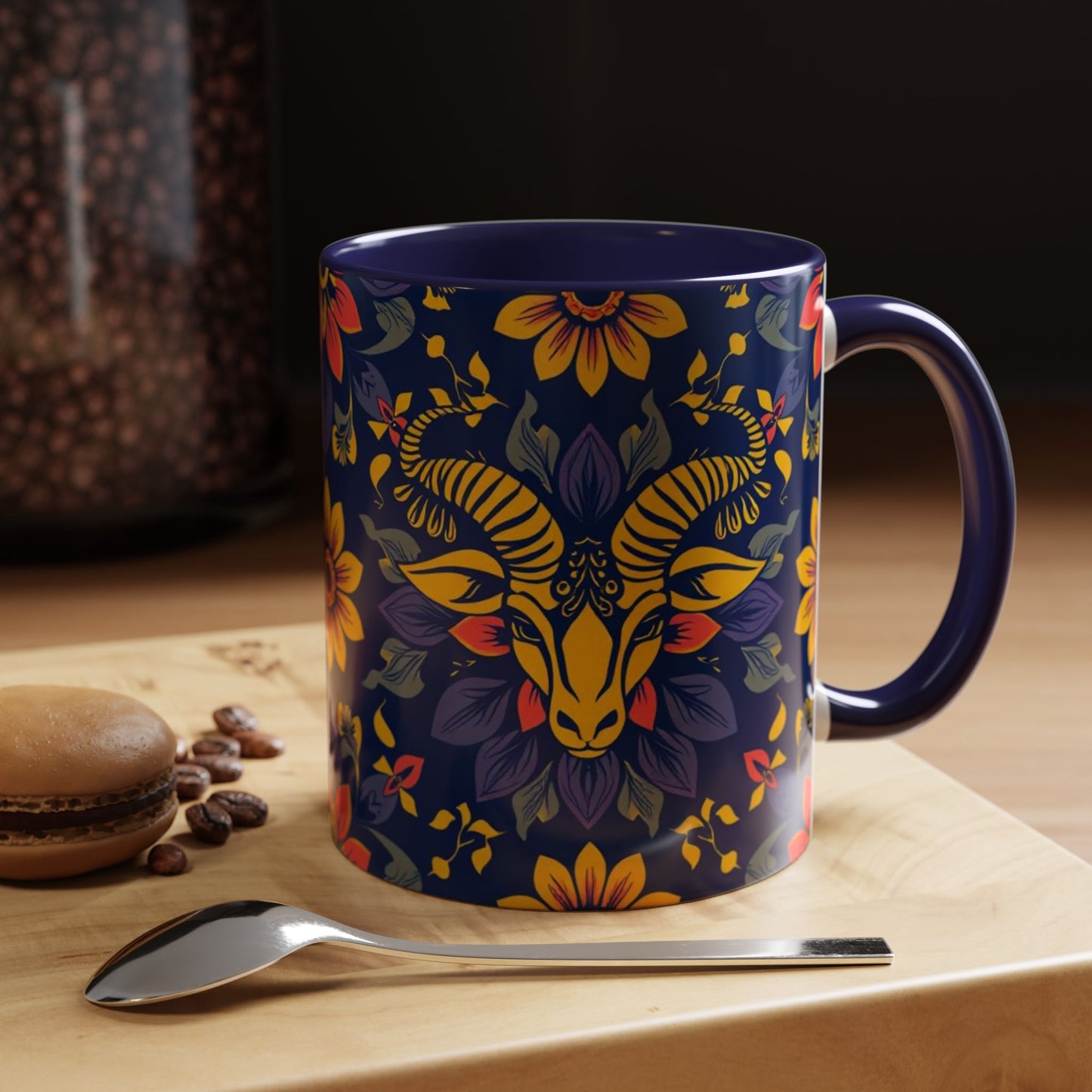 Accent Coffee Mug, Taurus, Zodiac v1. Flower Pattern, (11, 15oz)