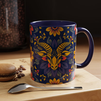 Accent Coffee Mug, Taurus, Zodiac v1. Flower Pattern, (11, 15oz)