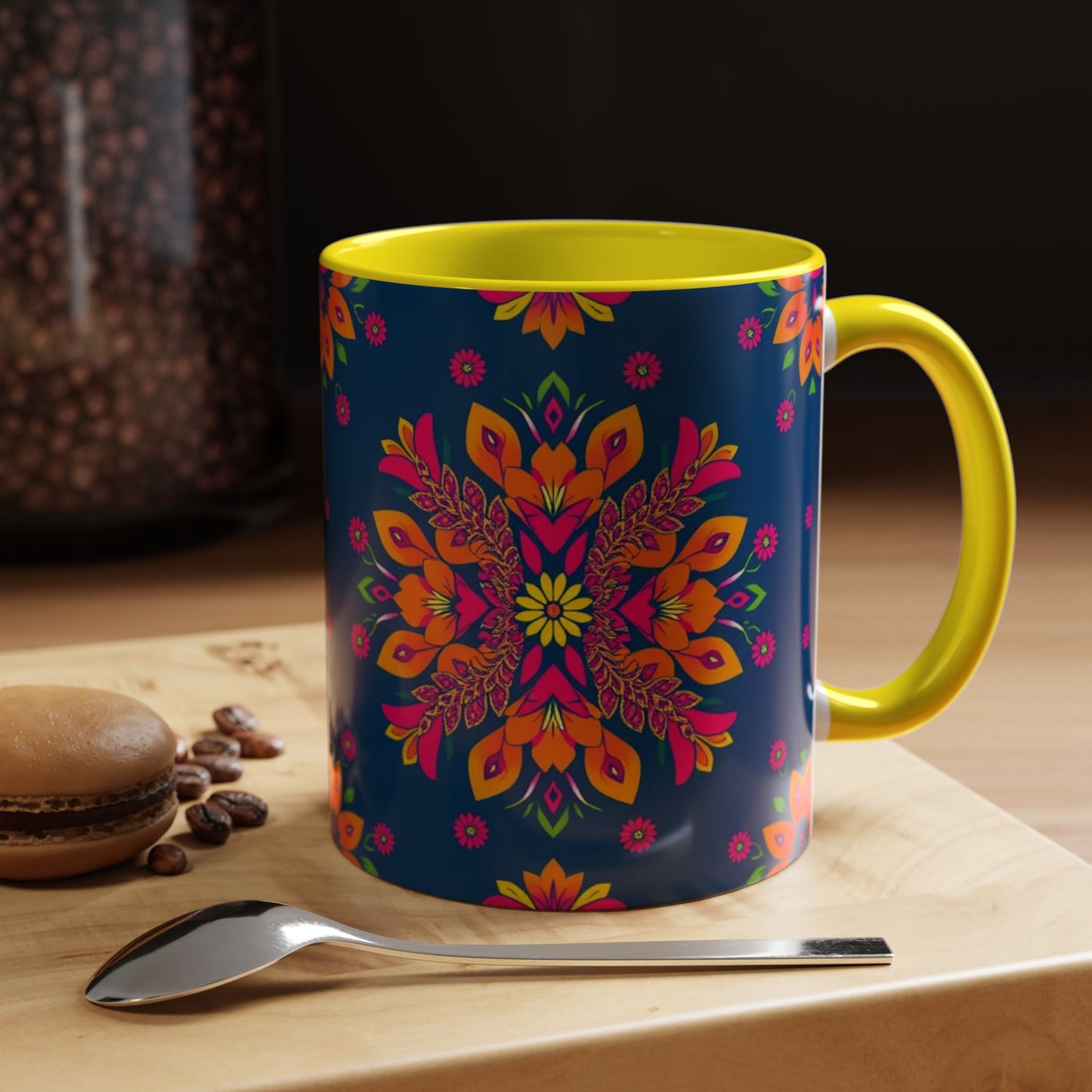 Accent Coffee Mug, Gemini, Zodiac v2, Flower Pattern, (11, 15oz)