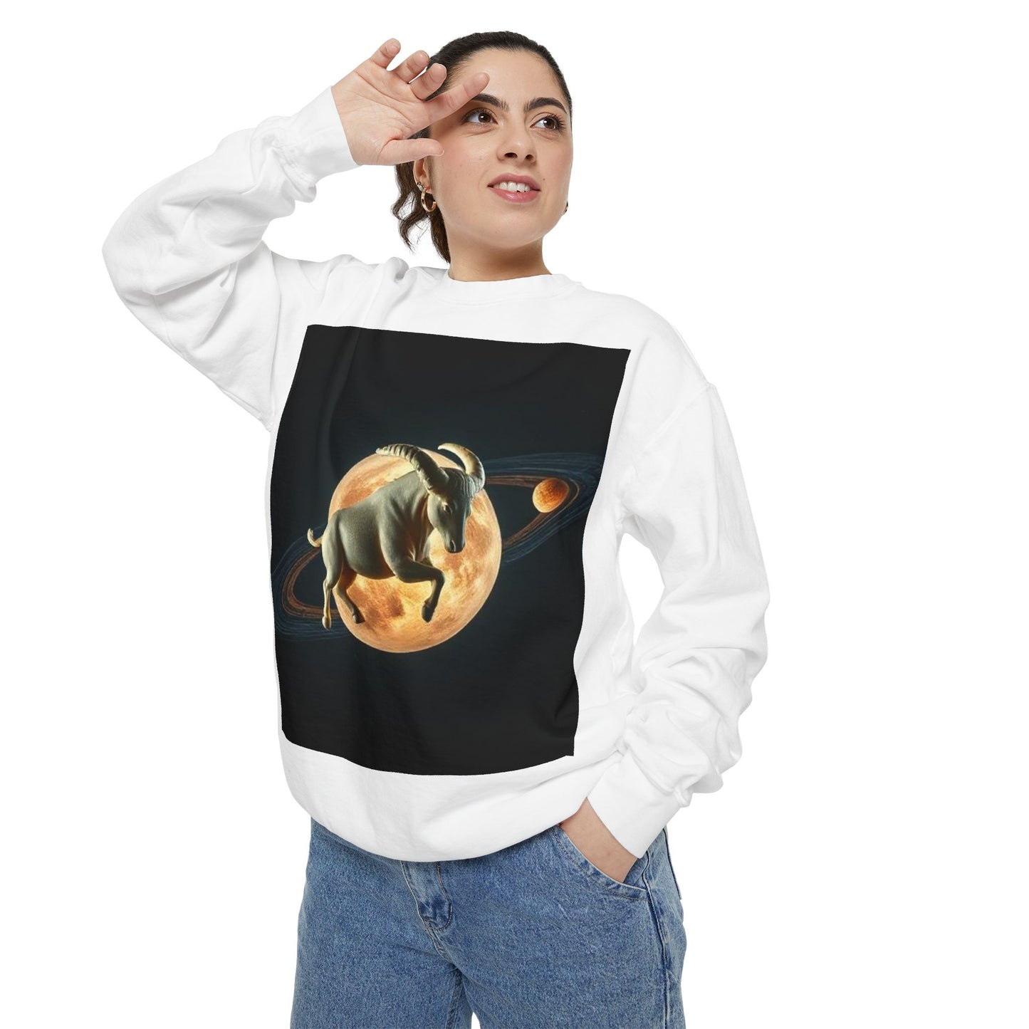 Garment-Dyed Sweatshirt, Unisex, Space Animal Design v1, Taurus