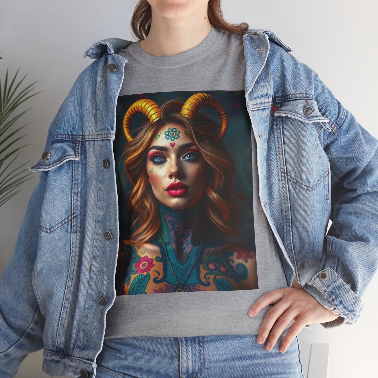 Unisex Heavy Cotton T-Shirt, Capricorn, Zodiac v1, Sexy Art