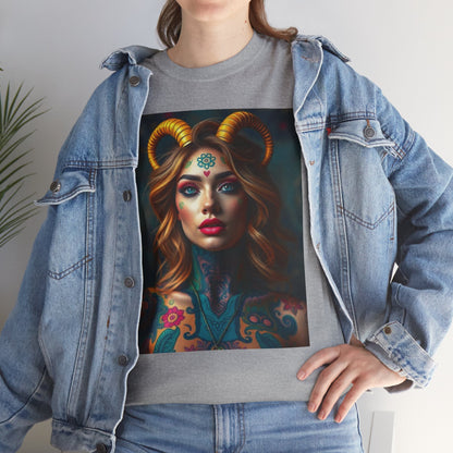 Unisex Heavy Cotton T-Shirt, Capricorn, Zodiac v1, Sexy Art