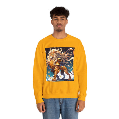 Unisex Heavy Blend™ Crewneck Sweatshirt,Cool Lion with White Hair, Leo Zodiac Design