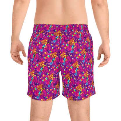 Men's Mid-Length Swim Shorts, (AOP), Sagittarius, Zodiac v3, Bubble Pattern