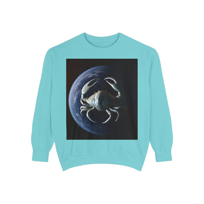 Garment-Dyed Sweatshirt, Unisex, Space Animal Design, Cancer