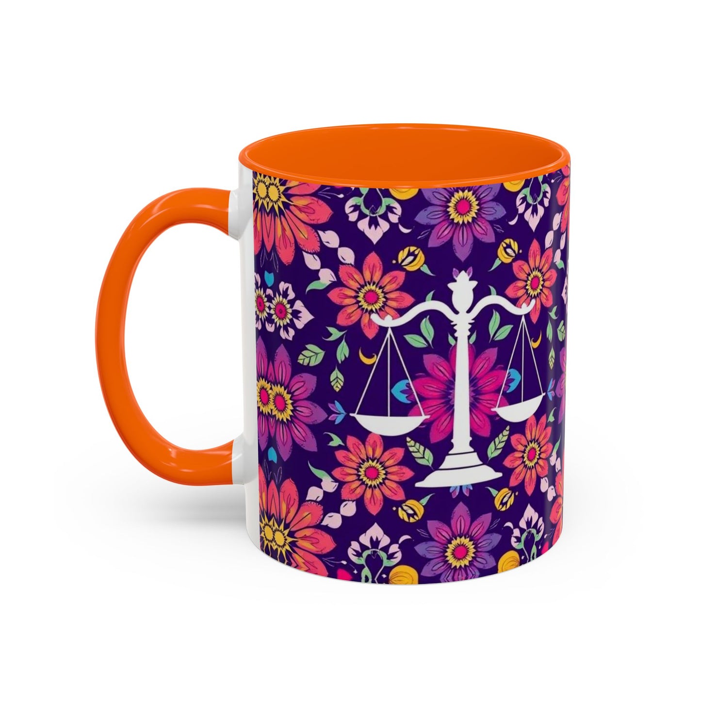 Accent Coffee Mug, Libra, Zodiac v3, Flower Pattern, (11, 15oz)