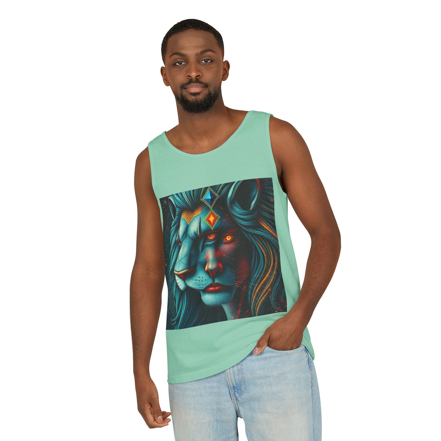 Unisex Garment-Dyed, Tank Top, Leo, Pop Art, 100% US cotton