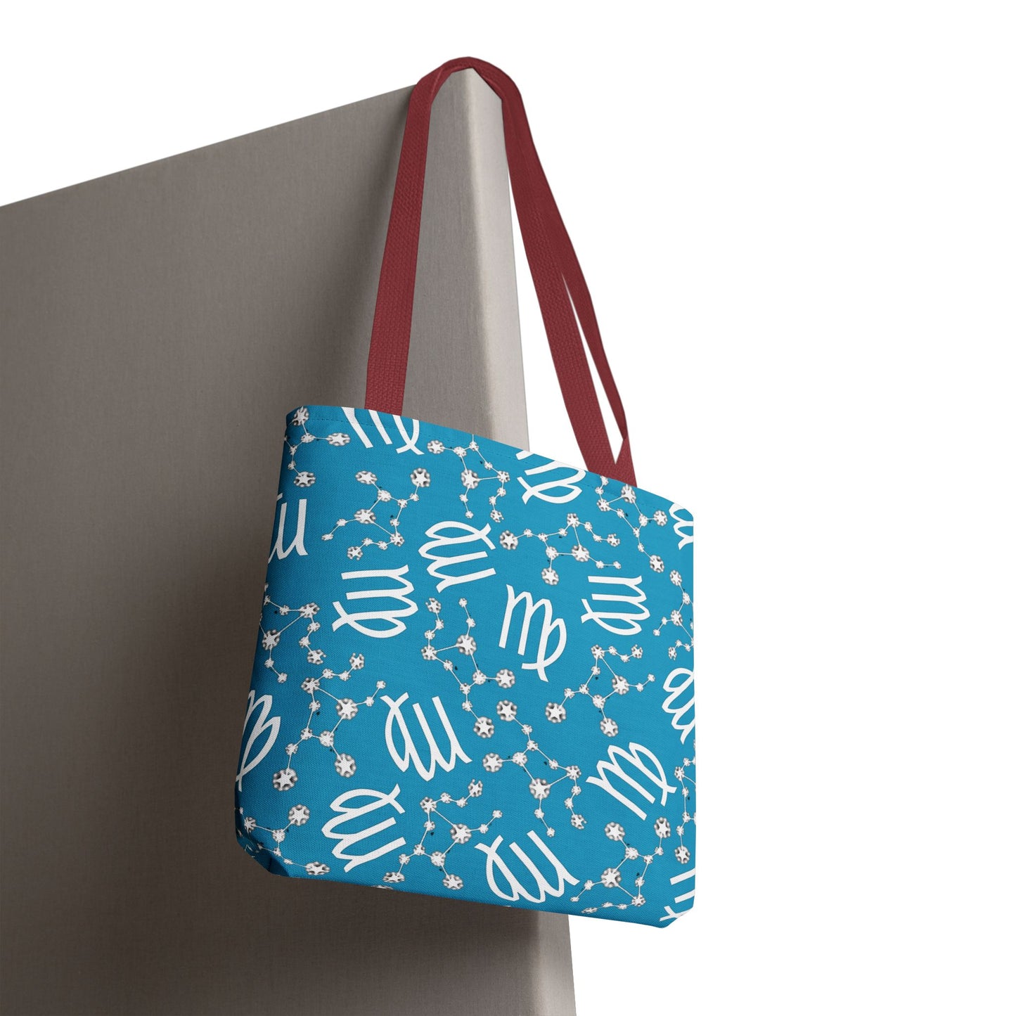 Tote Bag, Virgo Zodiac Sign, AOP, (Turquoise, White)