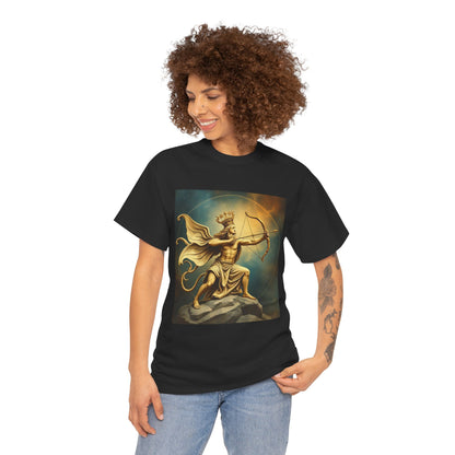 Unisex Heavy Cotton T-Shirt, Sagittarius King, Bow & Arrow v1, Zodiac Design