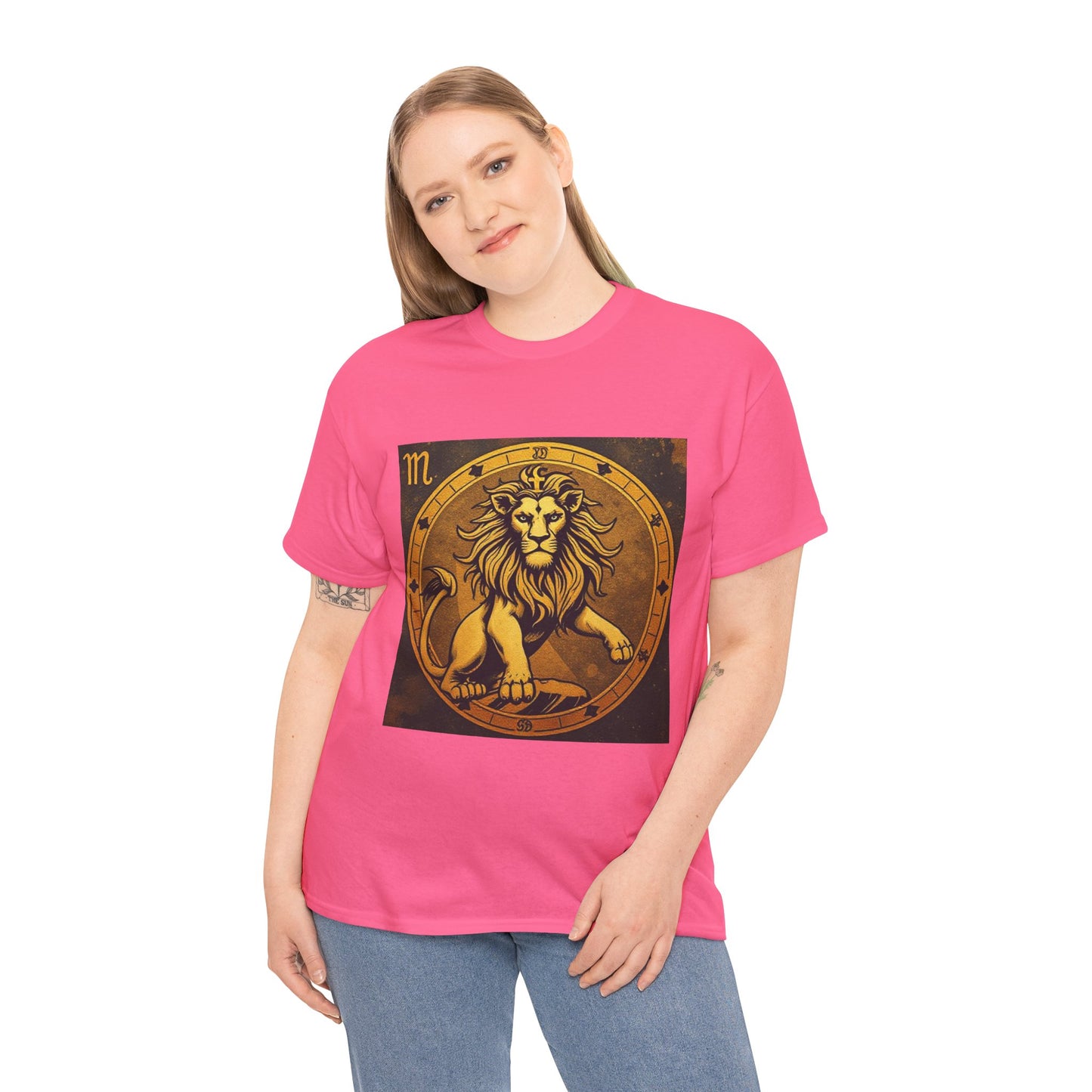 Unisex Heavy Cotton T-Shirt, Gold Lion v1, Leo Zodiac Design