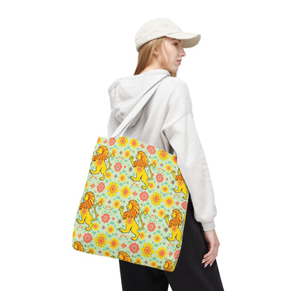 Tote Bag, (AOP), Leo, Zodiac v2, Flower Pattern
