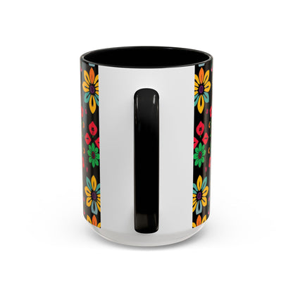 Accent Coffee Mug, Aries, Zodiac v3, Flower Pattern, (11, 15oz)